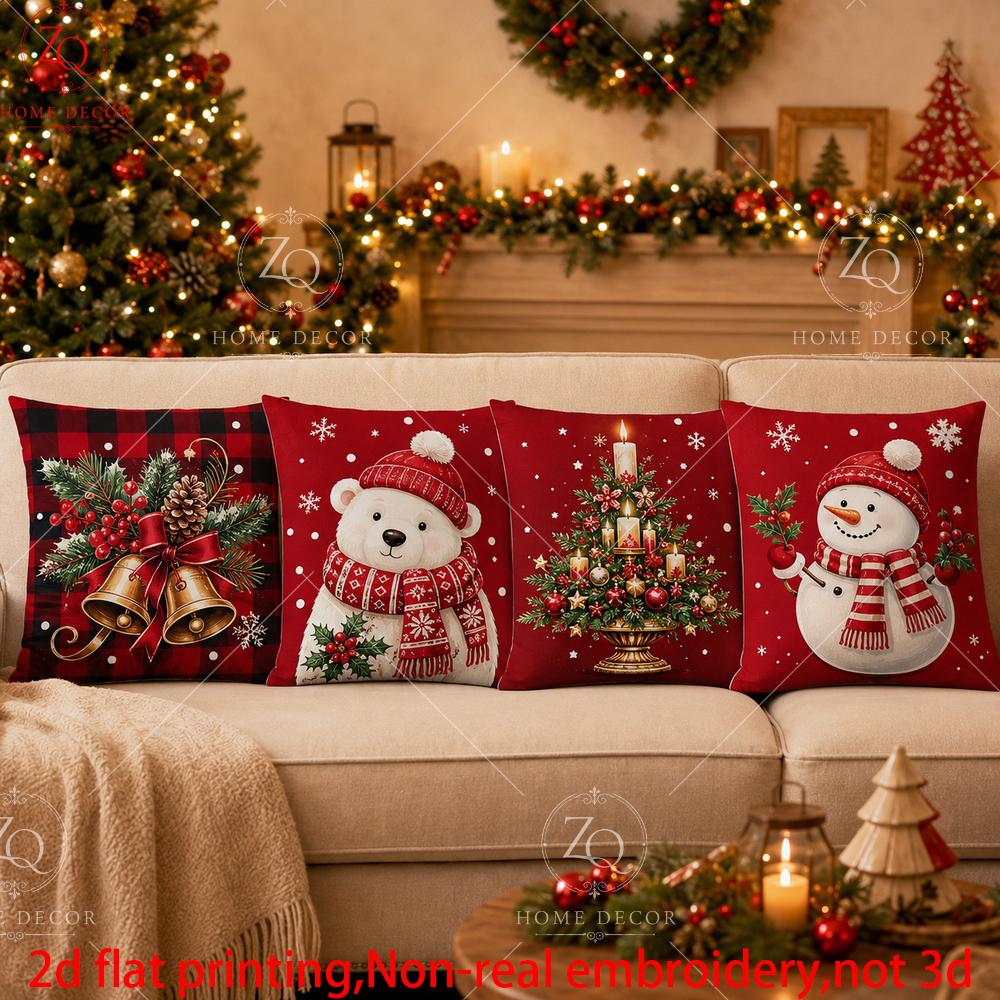 Set aus 4 Weiße Bären Leuchtturm Winter Pfirsichhaut Kissenbezug 2D Flach Gedruckt Sofakissenhülle Wohnzimmer Weihnachten