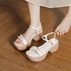 Not Tired Feet, Wedges, Sandals, Muffins, Thick Soles, Small People Gain Height, Summer New High Heels, One Word with Open-toed Roman Shoes