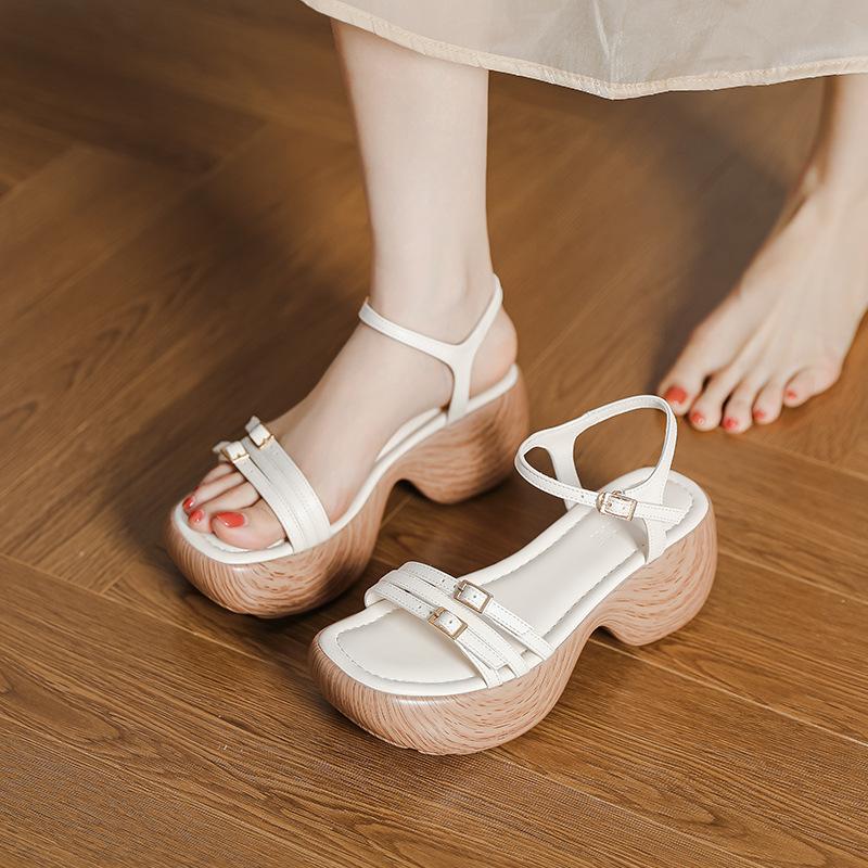 Not Tired Feet, Wedges, Sandals, Muffins, Thick Soles, Small People Gain Height, Summer New High Heels, One Word with Open-toed Roman Shoes