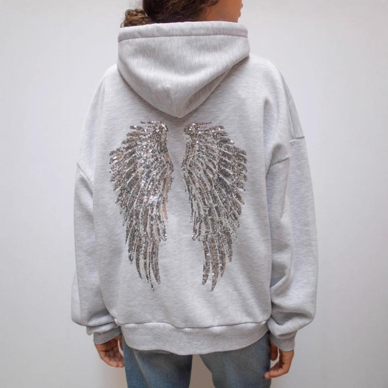 Women's Hoodies Autumn and Winter Solid Color Wing Beads Embroidered Casual Loose Women's Sweatshirts New Fashion Streetwear Office Lady Hooded Tops