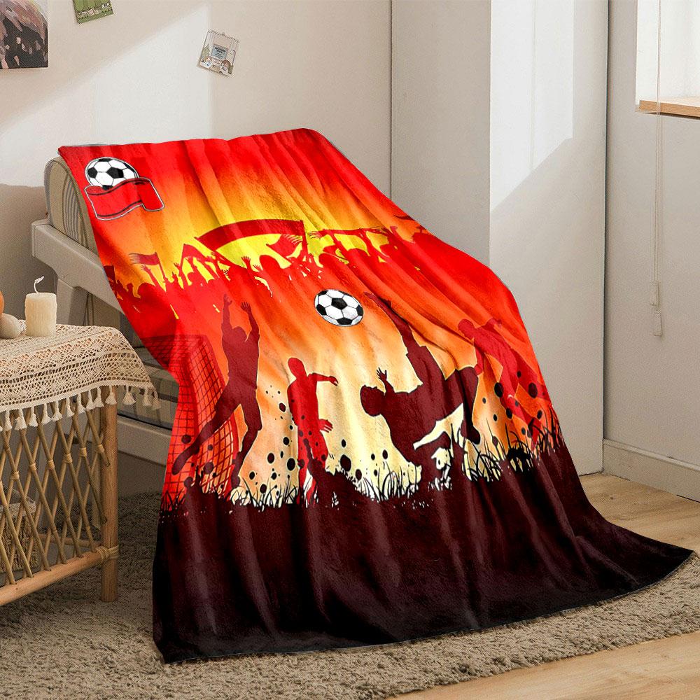 Silhouettes of soccer players and cheering crowd on a vibrant red backdrop. for all seasons blanket lunch break throw gift