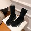 Cowhide Model of the Same Style, Thick Heel, Thick Sole, Thin Boots, Round Head, Folded Back Zipper, Stacked Short Boots, Women's Genuine Leather.