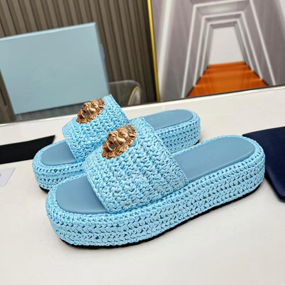 Fashion Handmade Knitted Thick Bottom Slippers Women's Casual Fashionable Outerwear Rubber Outsole 2025 Summer Best Seller Slippers34-42