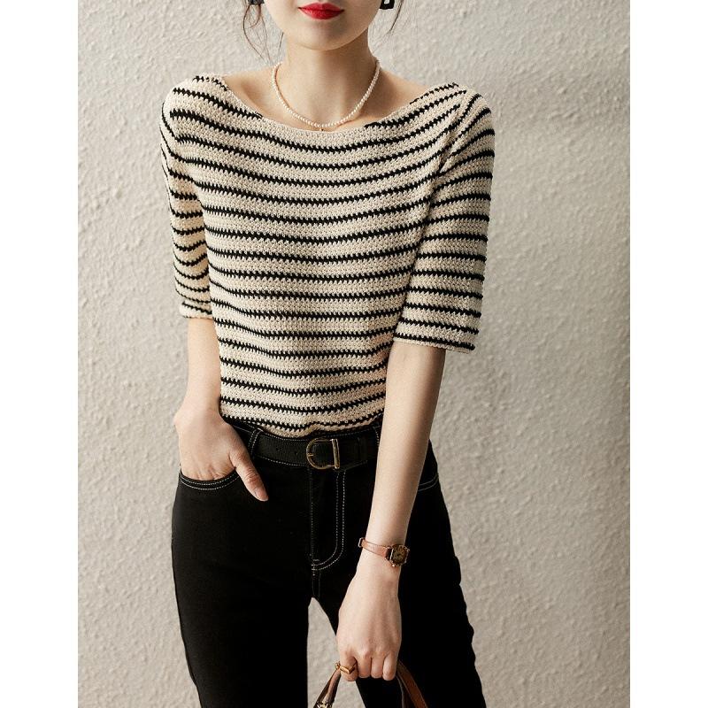 

Women s summer new holiday style, woven/striped knitted jumper One Size