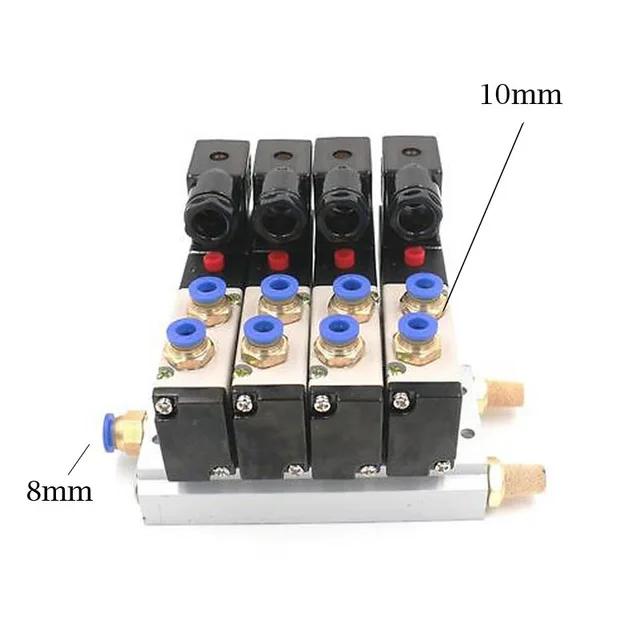 12/24V DC 110/220V AC Multi Option 4V210-08 Pneumatic Solenoid Valve Block With Muffler Fitting Base Manifold 2/3/4/6 Way