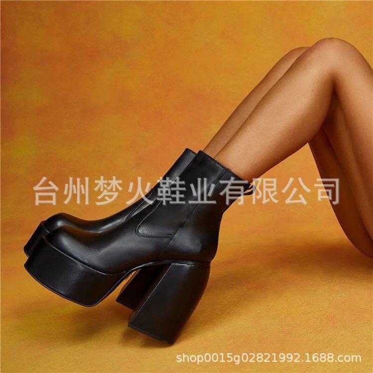 

Осень и зима новые ботинки с круглым носком, кожаные, на толстом каблуке, облегающие ногу, женские полусапоги из искусственной кожи 43