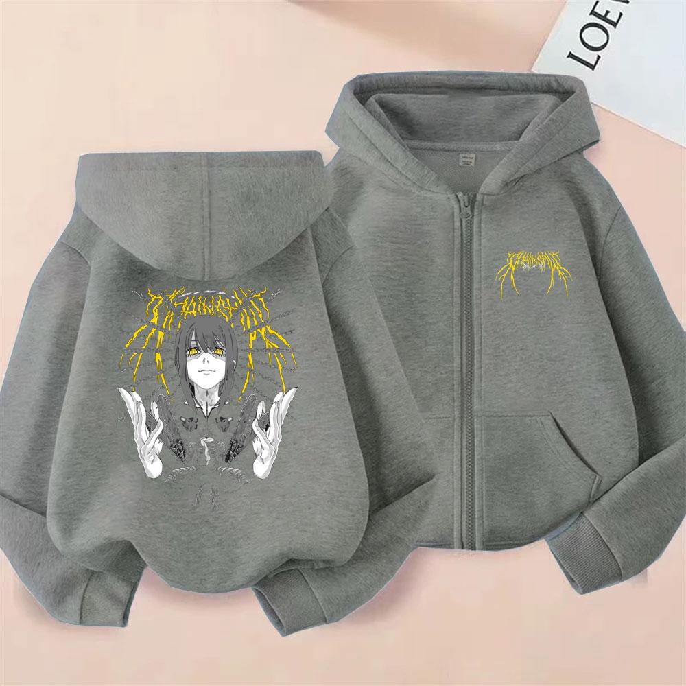 Anime Chaaw Man Denji and Makima Graphic Print Zipper Hoodie Men Women Clothing Manga Fashion Oversized Zip Up Jacket Coat