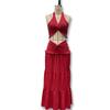 European & American Style Women's V-Neck Halter Camisole and Ruffle Skirt Set