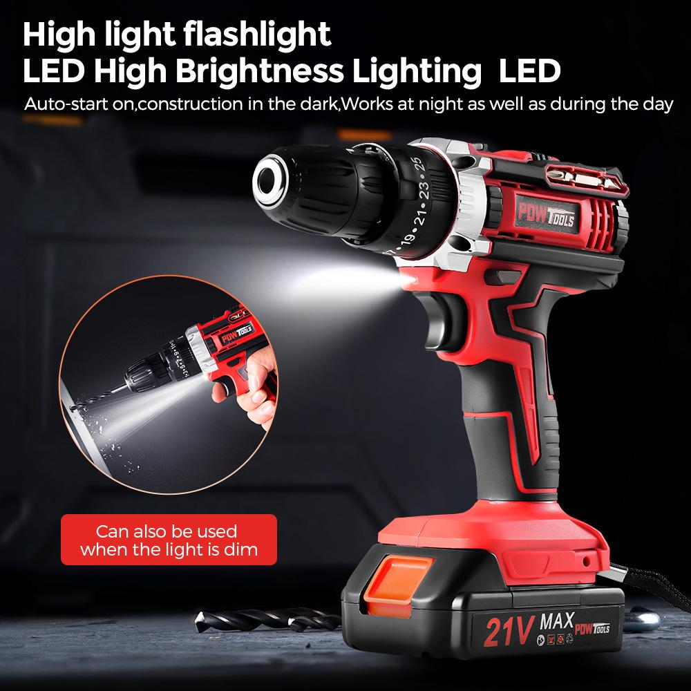 Electric Drills POWTOOLS - 21V - 2 Batteries Lithium + 24 Accessoires + Chargeur