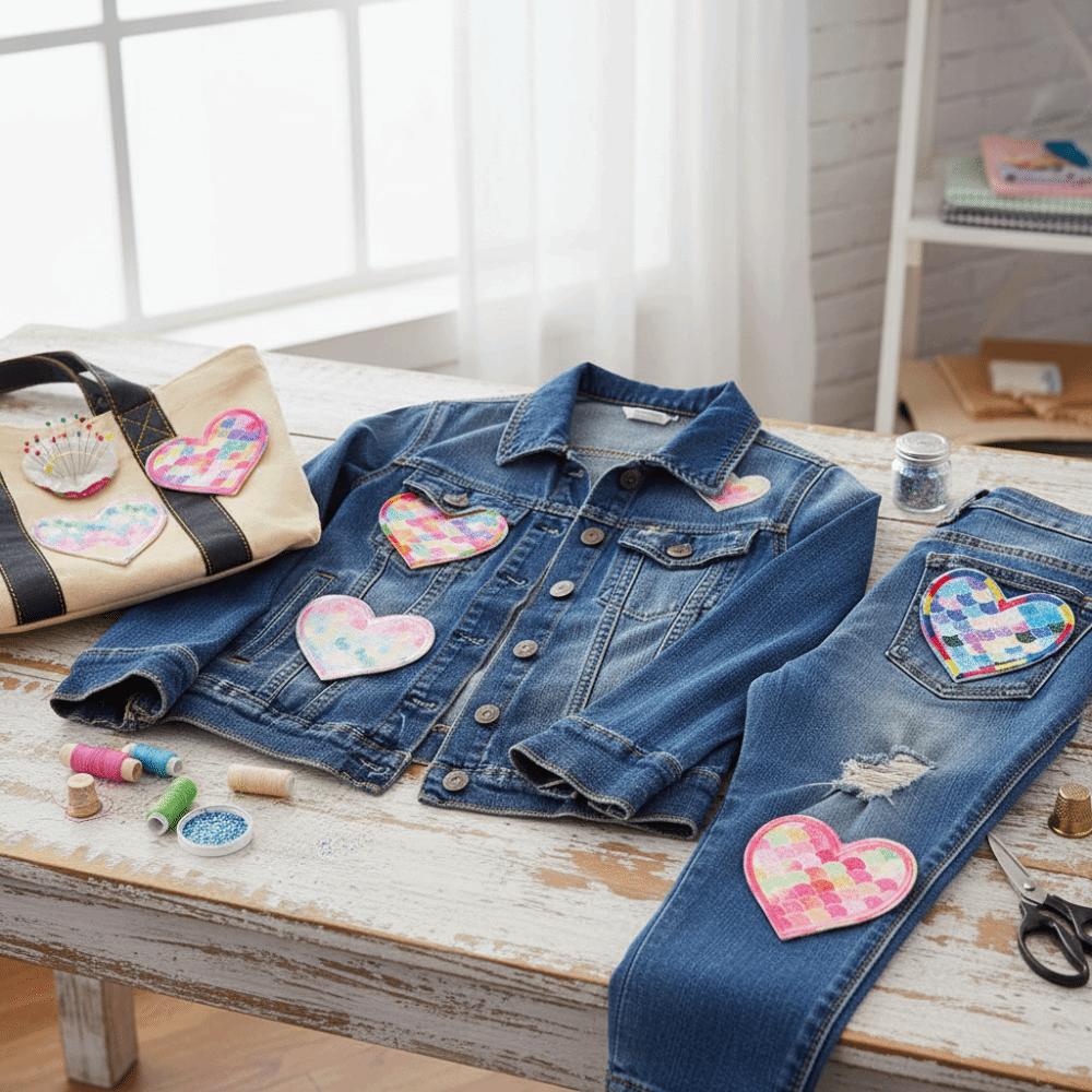 Rainbow Heart Sew On Patches Assorted Colors Heart Shaped Patch DIY Craft