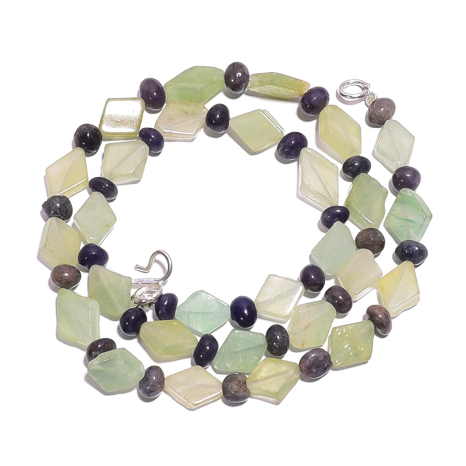 

Natural Aventurine Iolite Gemstone Mix Shape Smooth Beads Necklace 17 UB-4861 UB-4861