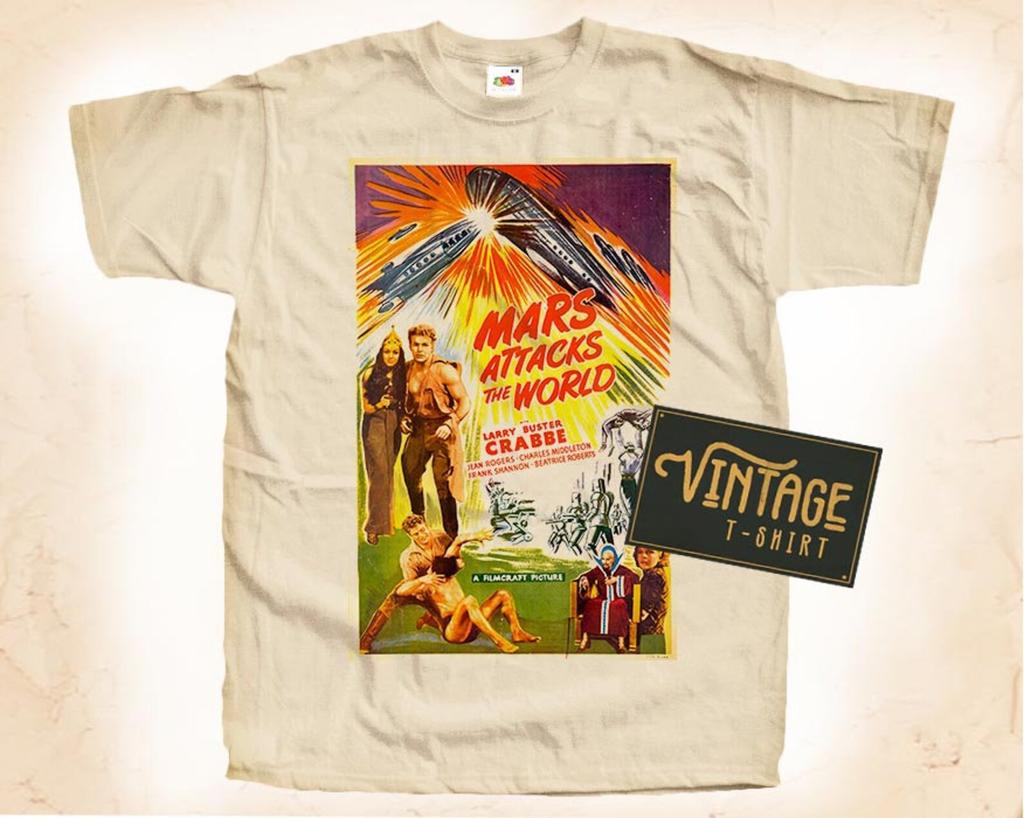 Mars Attacks the World V1 T-Shirt Vintage Natural color Men's T-Shirt DTG Digital Print SIZES S M L XL 2XL 3XL 4XL 5XL