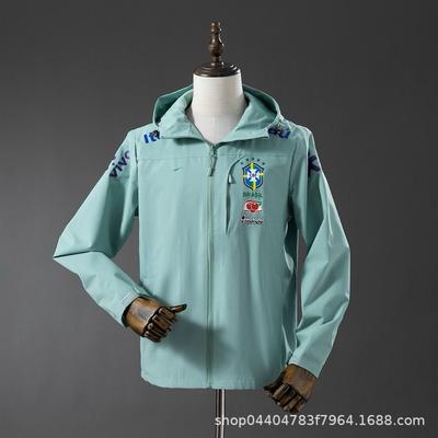 Voetbalshirt Brazilië lange mouwen jas jas fleece warm winddicht waterdicht met capuchon binnen paard hetzelfde jack