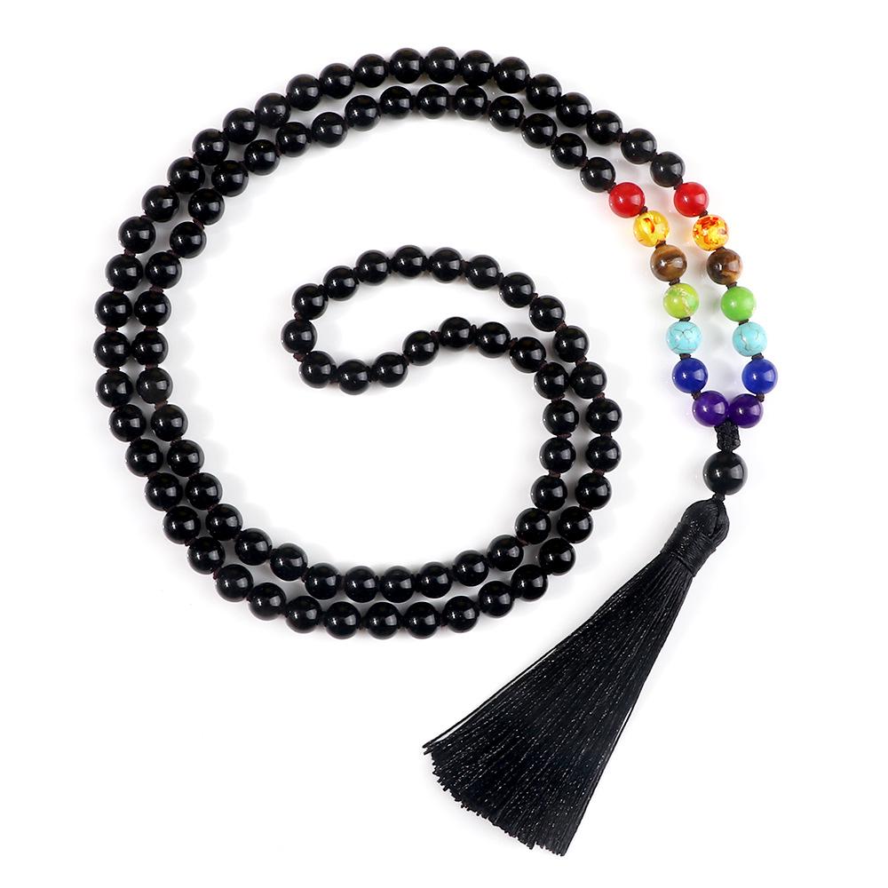 Creative 108 Beads Colorful Stone Necklace & 8mm Chinese Tassel Knot Bracelet