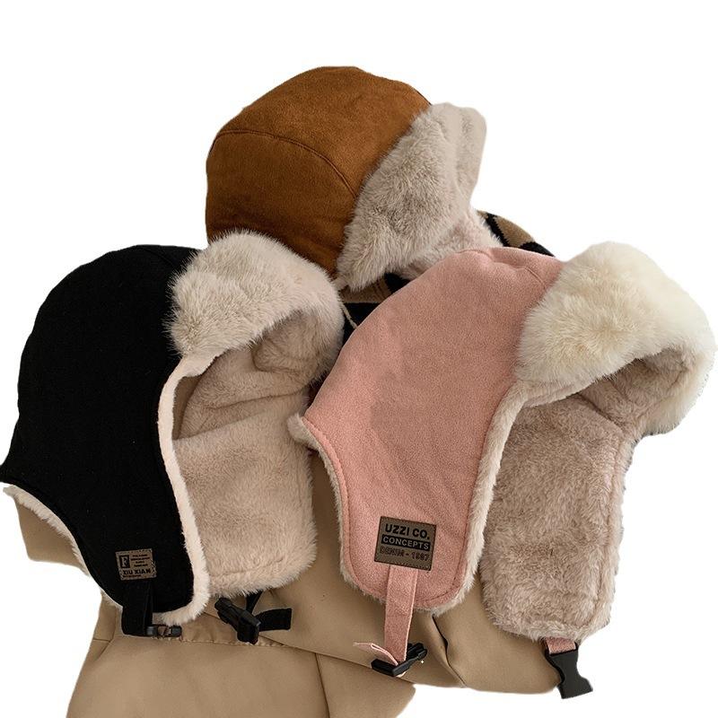 Suede thermal hat women's autumn and winter versatile thickened ear protectors flying hat winter cycling skiing plush