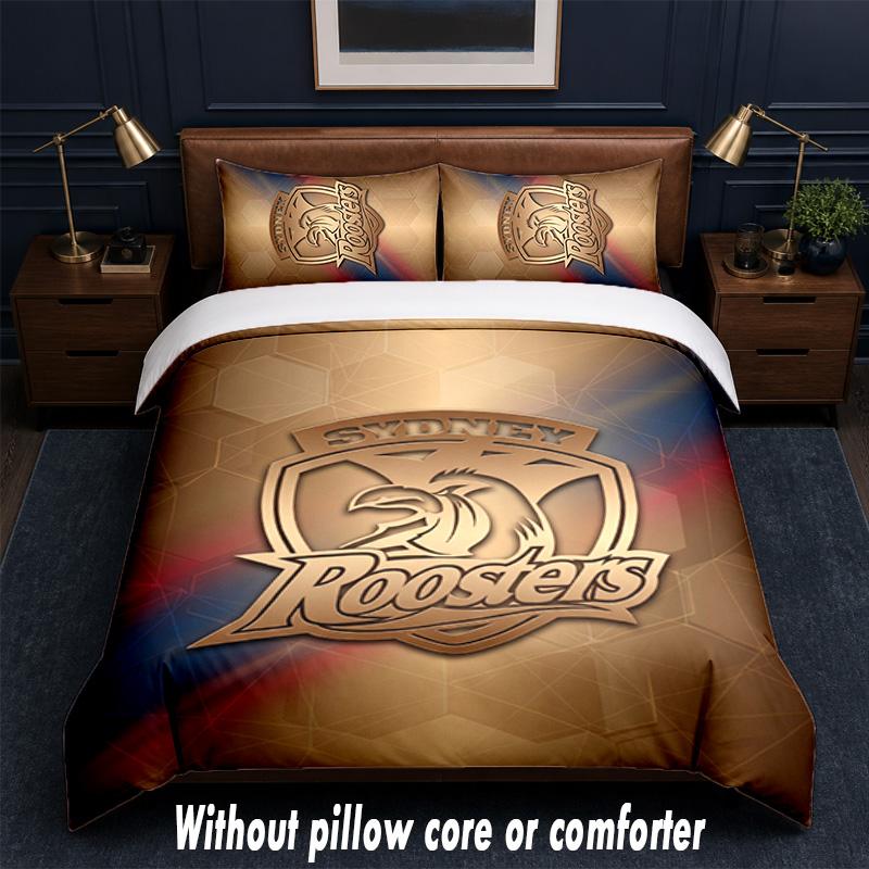 Sydney Roosters Design Bett Bettwäsche Set 1 Bettbezug + 2 Kissenbezüge Weich Atmungsaktiv Haushalt Bettwäsche