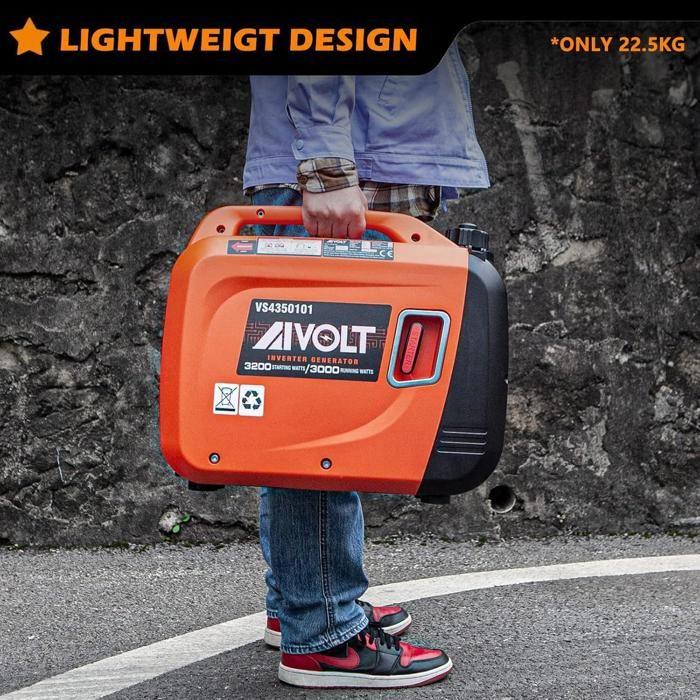 BAZARLAND30. Benzin-Generator 3200W Leiser Wechselrichter-Generator mit 2 AC 230V Steckdosen, 12V DC und 2 USB Typ-A