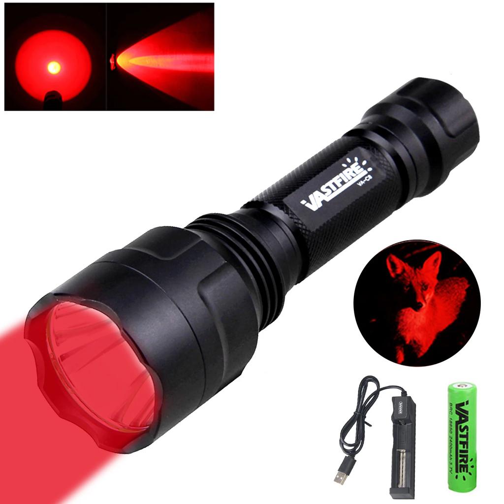 Taktische C8 Jagd-Taschenlampe Grün Rot 1-Modus Predator Hand-Taschenlampe für Kojote Wildschwein Raubzeug+Clip+Heckschalter+18650+Ladegerät