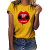 Women Girls Plus Size Lips Print Shirt Short Sleeve T Shirt Blouse Tops