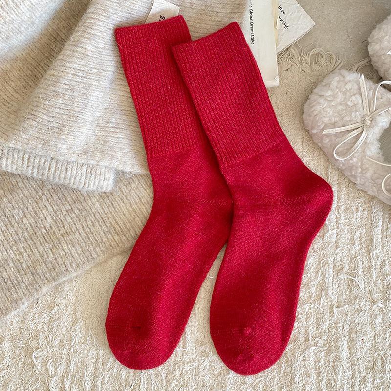 Season Socks Stacking Socks Trendy Outer Wear Fleece Thickened Warm Wool Socks Solid Color Retro Medium Tube Socks