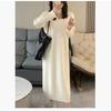 Herbst und Winter Damen Übergröße Hohl V-Ausschnitt Französischer Trend Einfarbig Pullover Rock Kleid