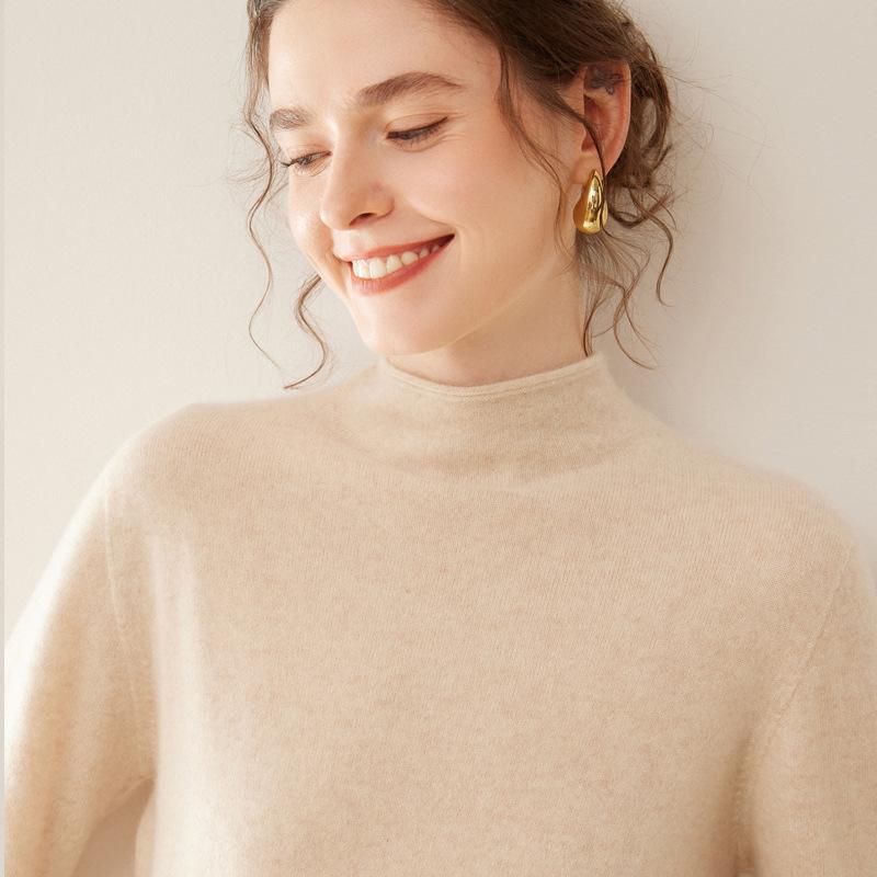 2025 Women's Autumn-Winter Pure Cashmere Half-High Neck Loose Knit Sweater Pullover