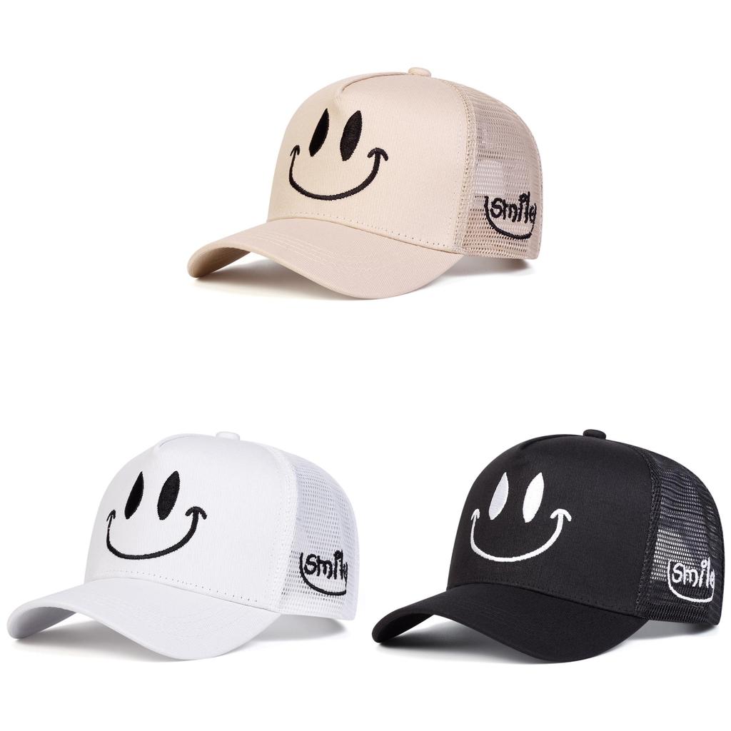 Cotton Blend Baseball Cap With Smiling Embroidery For Summer Casual Wear