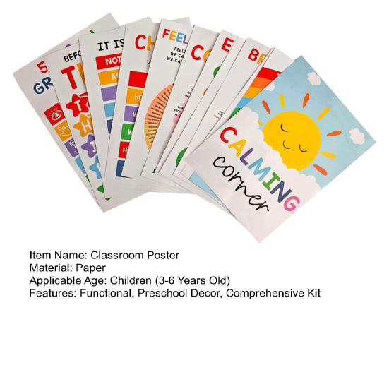 12 Pcs/Set Calming Corner Classroom Posters Feelings Wheel Chart Emotions Poster Mental Health Wall Decorations Calm Down Corner Supplies for