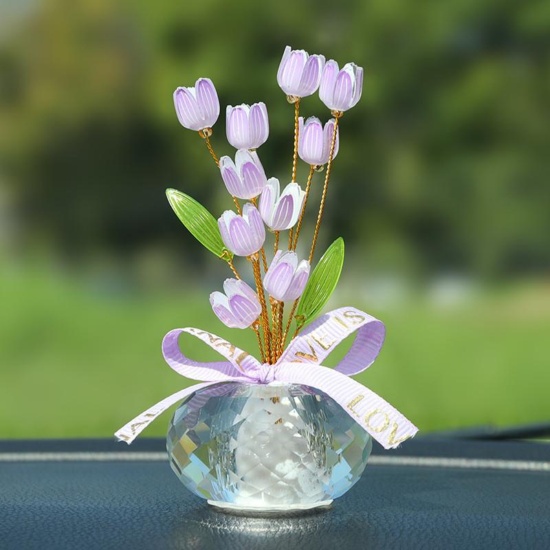 

Modern Crystal Artificial Flower Car Ornament With Alloy Base For Interior Decor фіолетовий