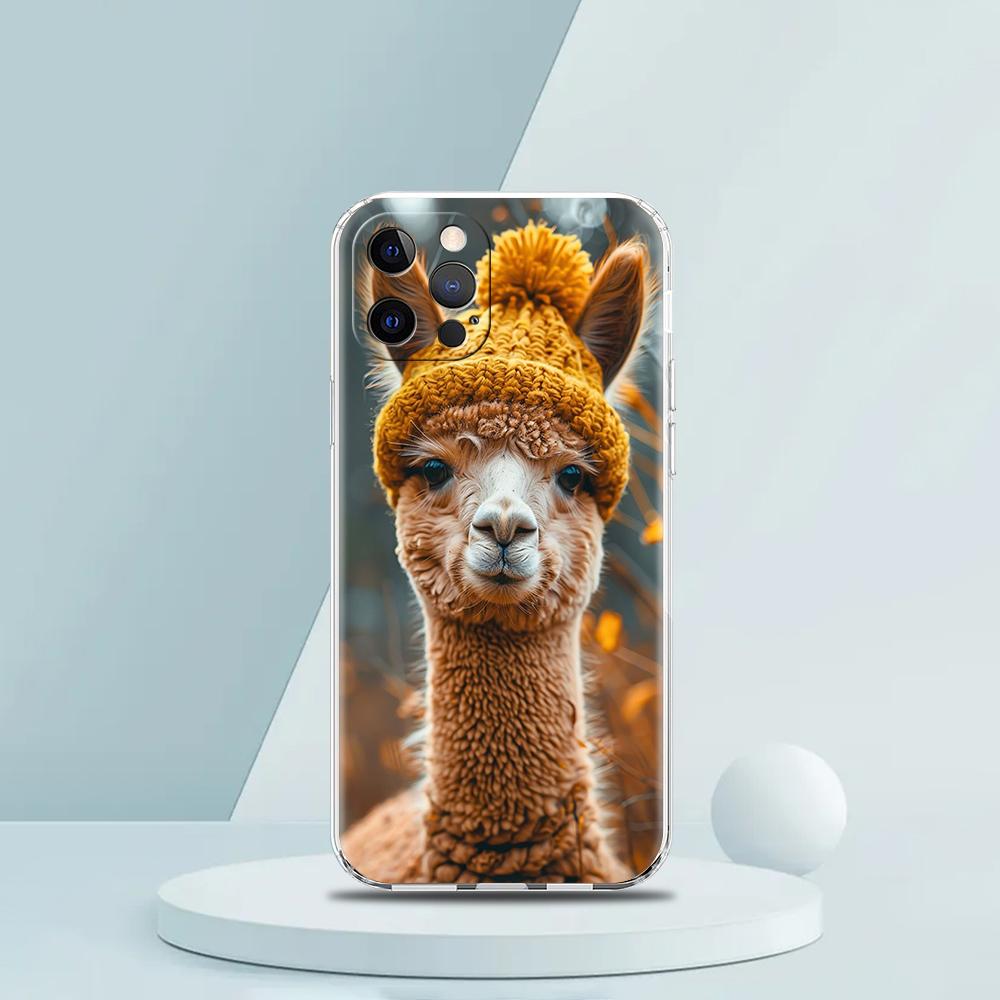 For iPhone 15 16 14 13 12 mini 11 Pro Max XS X XR SE 7 8 Plus Silicone Clear Cover Kawaii Alpaca lovely Luxury Phone Case