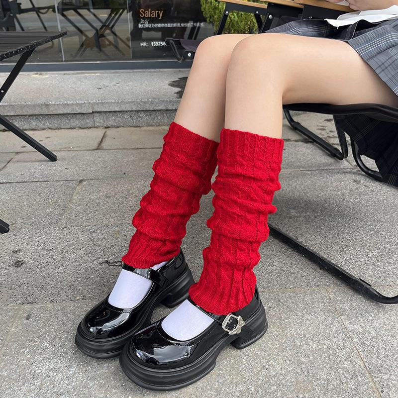 

Women s Y2K Harajuku Knitted Calf Socks - Autumn & Winter Warm Mid-Tube JK Leg Covers CTT-24, One Size китайська червоний колір