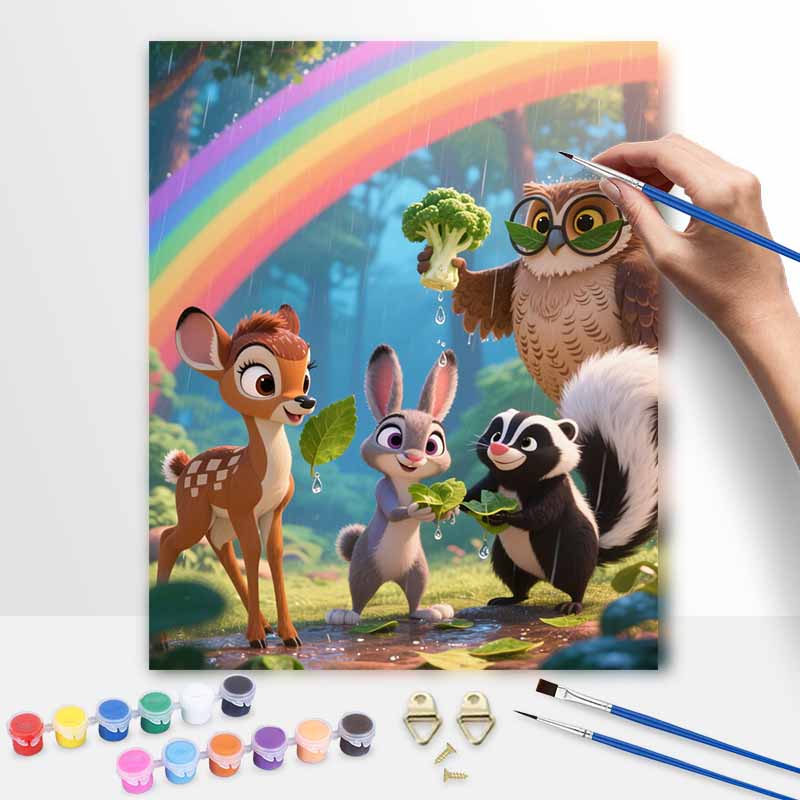 Disney Digital Oil Painting Forest Animals Rainbow Owl Deer Rabbit Skunk Art Painting Handmade Diy Home Decorations