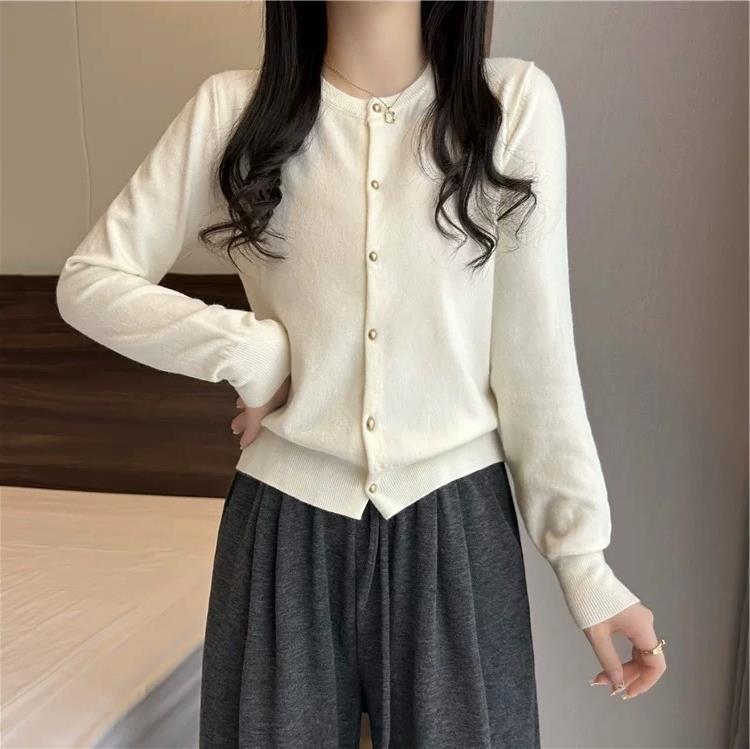 Versatile Round Neck Knit Cardigan Coat for Women - Early Autumn Loose & Slimming Design