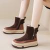 Fleece snow boots winter new leather rabbit fur short boots thick-soled warm cotton shoes