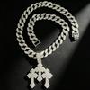Hot Selling Men's Hip-hop Cuban Chain Necklace Alloy Inlaid with Rhinestones, 30 Character Stand Pendant, Personalized Rap Accessory