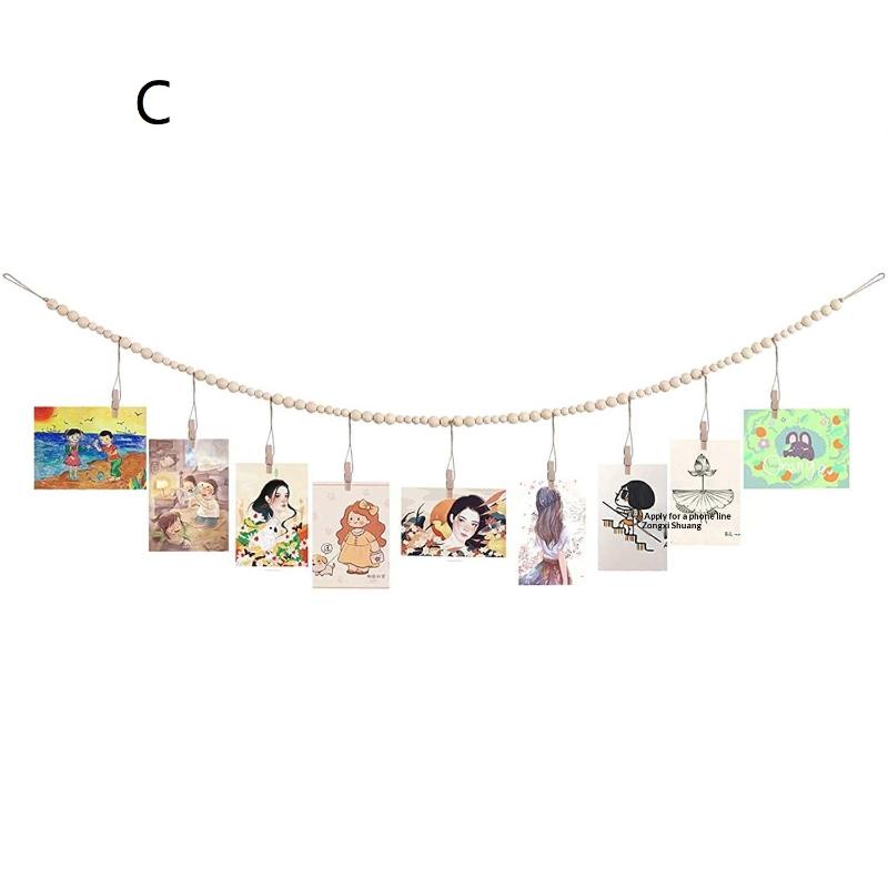 

Hanging Photo Display Wooden Bead Garland Boho Wall Hanging For Bedroom Living Room Dorm Party Decor Teen Girl Gifts