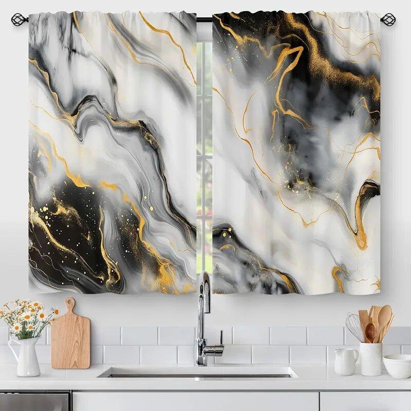 

Мраморный золотой и черный абстрактный роскошный узор, напечатанные шторы, украшение окна, украшение дома, украшение комнаты 53x116cm 2pc21x46in&Rod Pocket