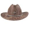 Fashion Suede Cowboy Hat for Women Men Unisex Wide Brim Hat with Metal Bull Head Breathable Sunproof Hat Travel Fedoras