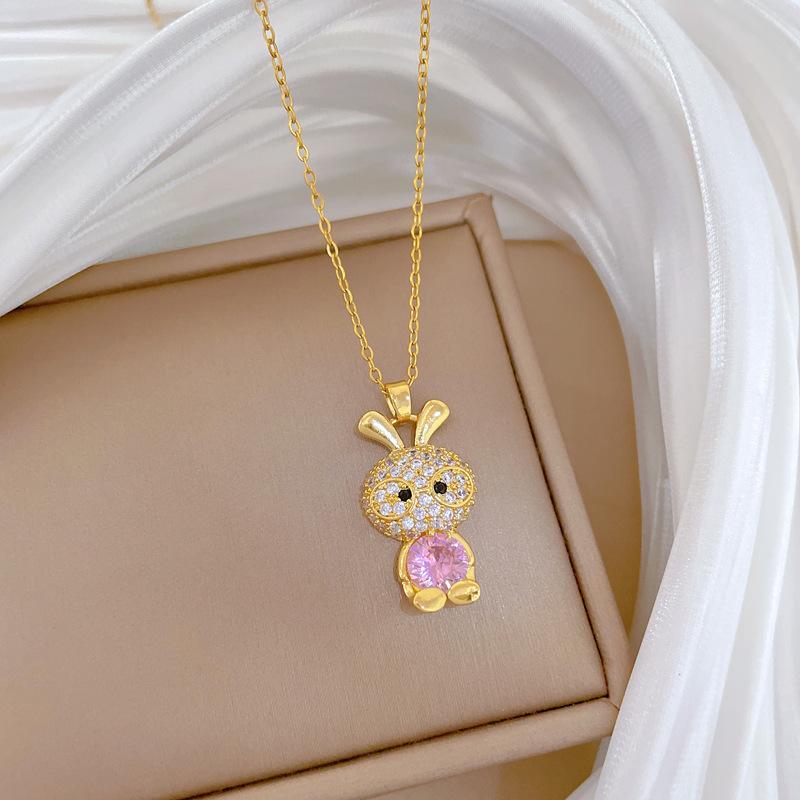 Titanium Steel, Glasses Rogue Rabbit Light Luxury Temperament Gorgeous Full Diamond Necklace Female Versatile Collarbone Chain Titanium Steel Chain