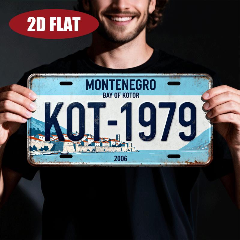

HD Aluminum Metal Sign Montenegro Bay of Kotor Vintage License Plate Style Wall Decor Retro Coastal Town Historic Architecture 15x30cm(5.9x7.8inch)