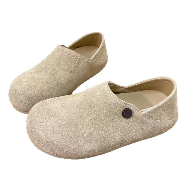 Retro Birkenstocks Fashionable Shoes Women's Spring and Autumn 2025 New Matte Big Head Flat Two Wear Casual Lazy Shoes