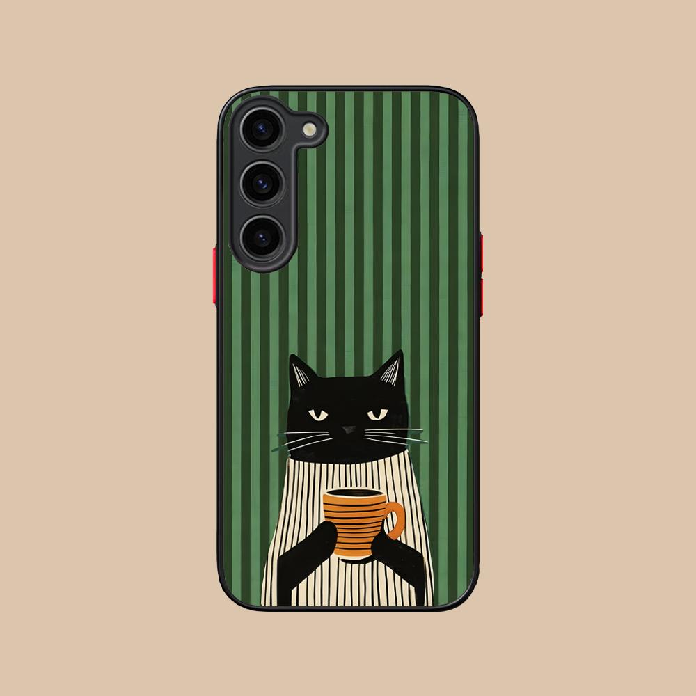 Custodia in Silicone per Cellulare Gatto Caffè Carino per Samsung Galaxy S26 S25 S24 S23 S22 S21 Plus FE Ultra Cover Colorata