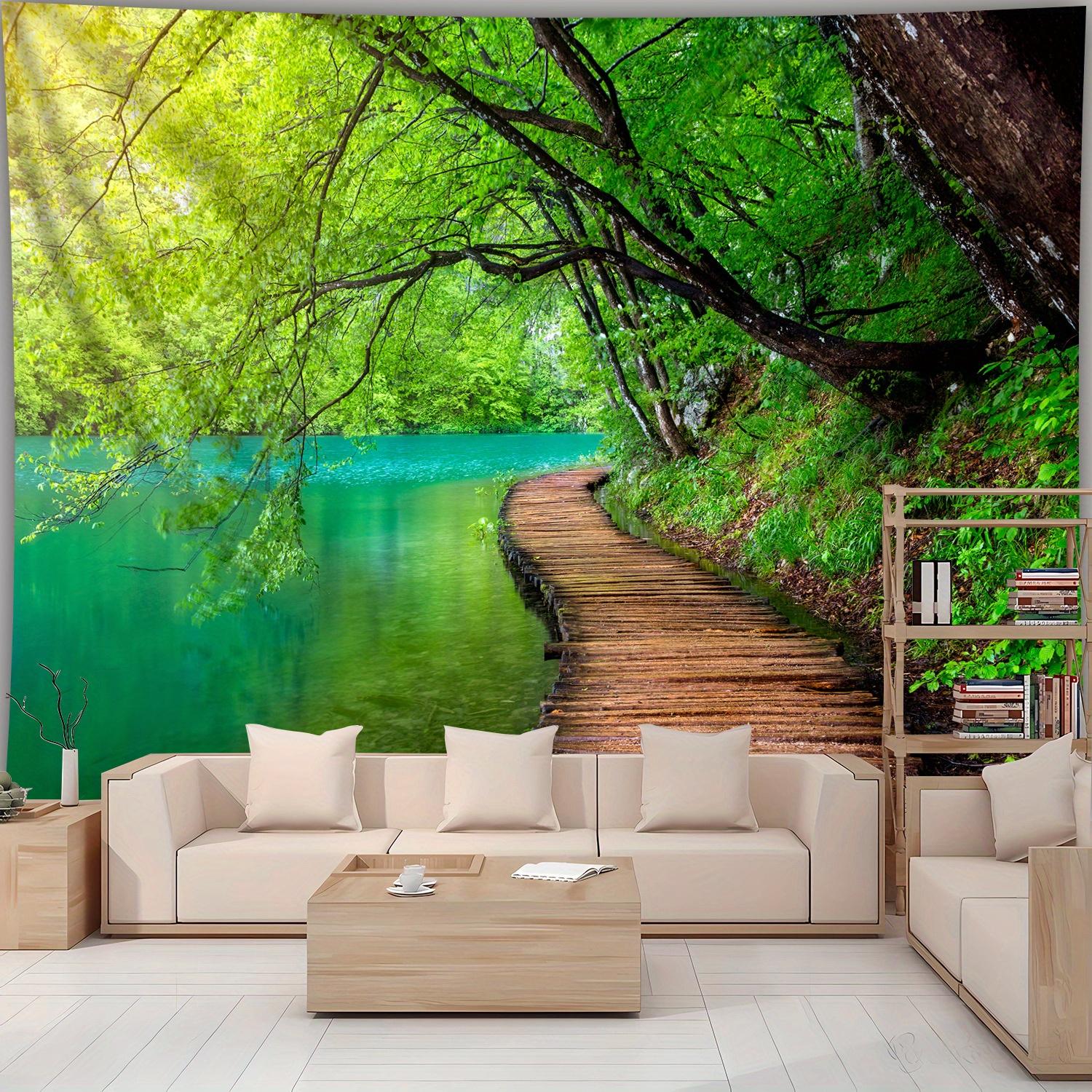 Peaceful Lake View Tapestry, Wooden Path Through Forest And Water, Relaxing Nature Art Decor For Home Dorm Background 70x100cm28x39in