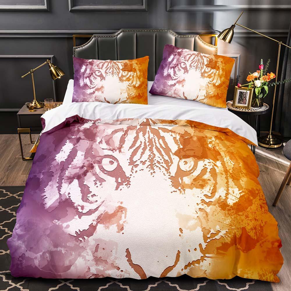 Lion King Queen Duvet Cover Watercolor Animal Bedding Set for Kids Teens Adults Colorful Wildlife 2/3pcs Polyester Quilt Cover