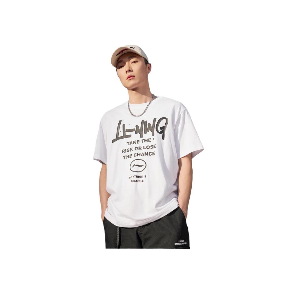 Li-Ning Fashion Series Letter Logo Print Crew Neck T-Shirt Unisex Tops White AHST553-2