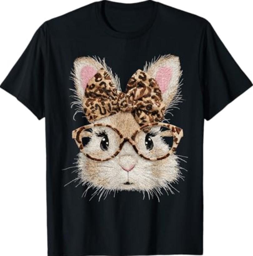 Cute Bunny Rabbit Face Leopard Coquette Bow Glasses Easter T-Shirt S разноцветный