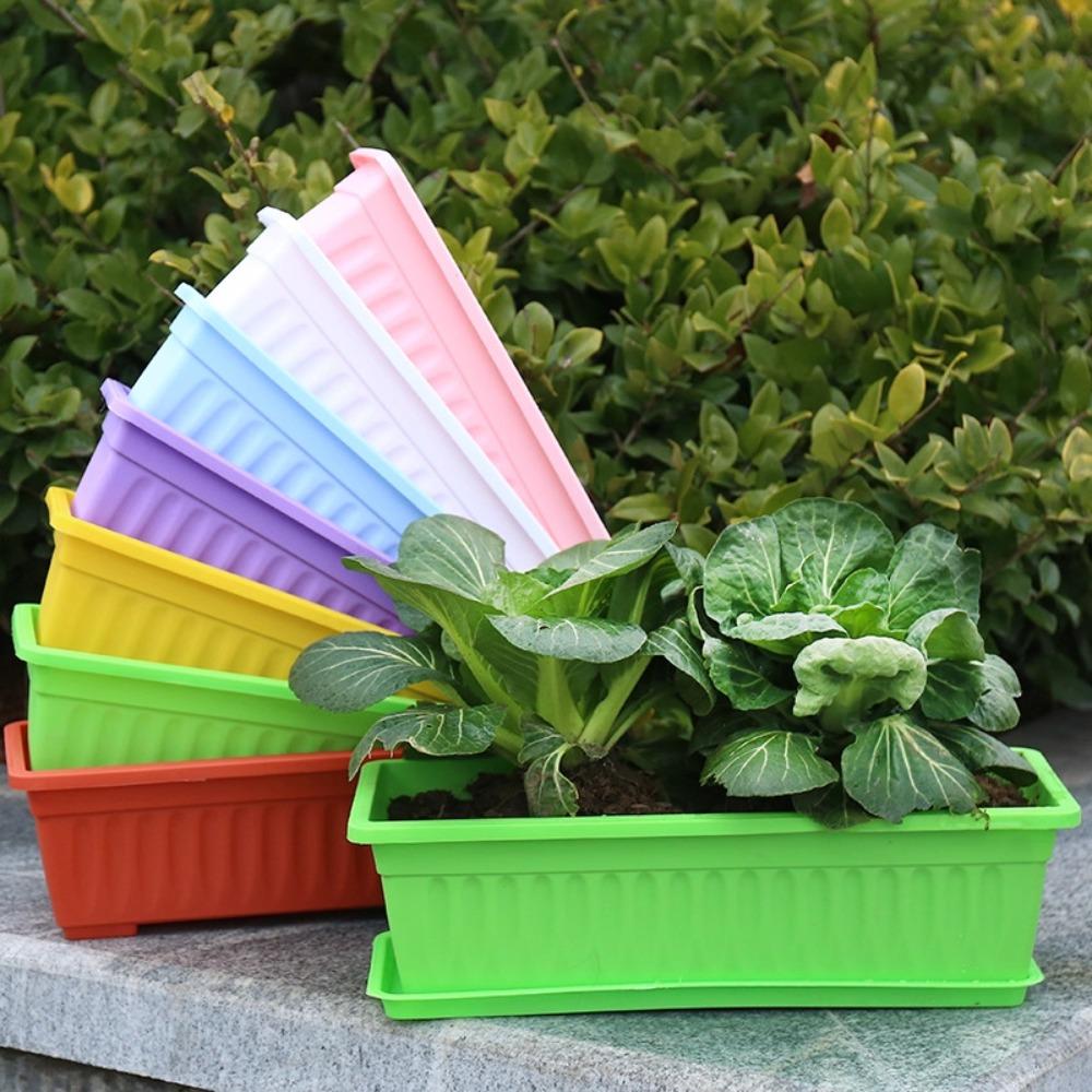 Colorful Rectangular Flower Pot With Tray Plant Pot Quality Garden Planter  Patio