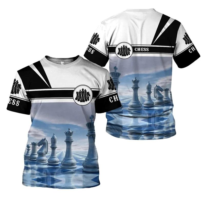 Summer Round Neck 3D Print CHESS Pattern Top Fashionable Casual Short Sleeved Men's T-shirts