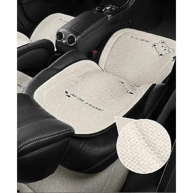 Universal Fashion Luxury Car Seat Cushion Linen Cartoon Bear Women's Cute Anti-slip Breathable Car Seat Protect Cushion