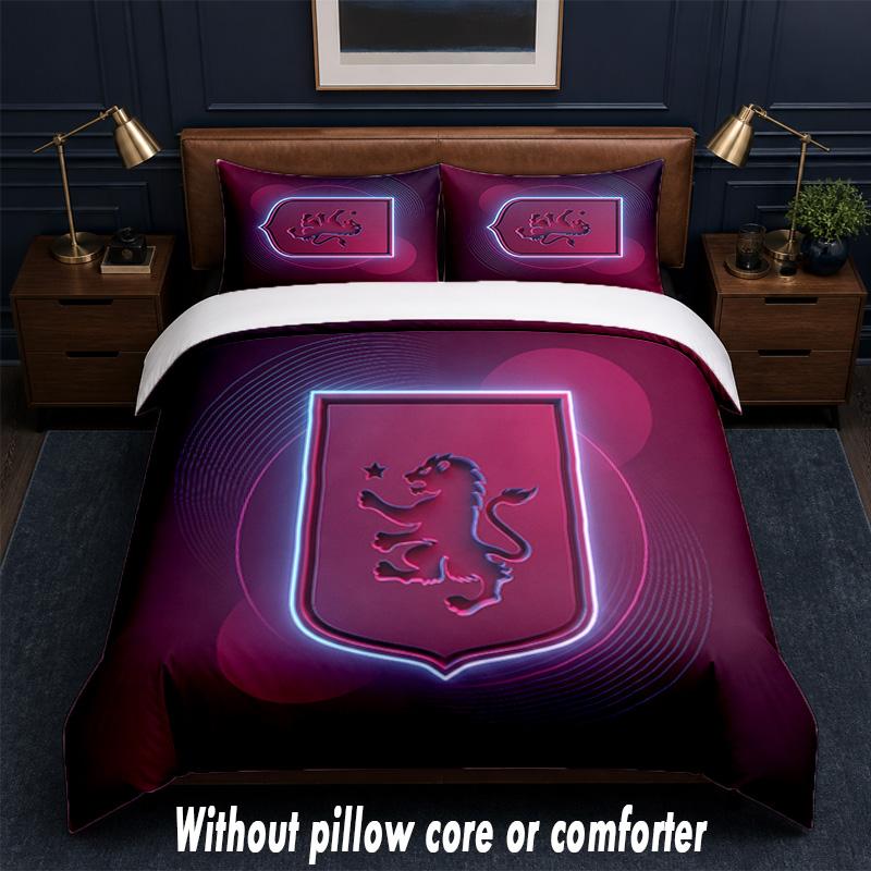 Aston Villa Football Design Bed Bedding Set 1 Duvet Cover + 2 Pillowcases Soft Breathable Household Bed Linens